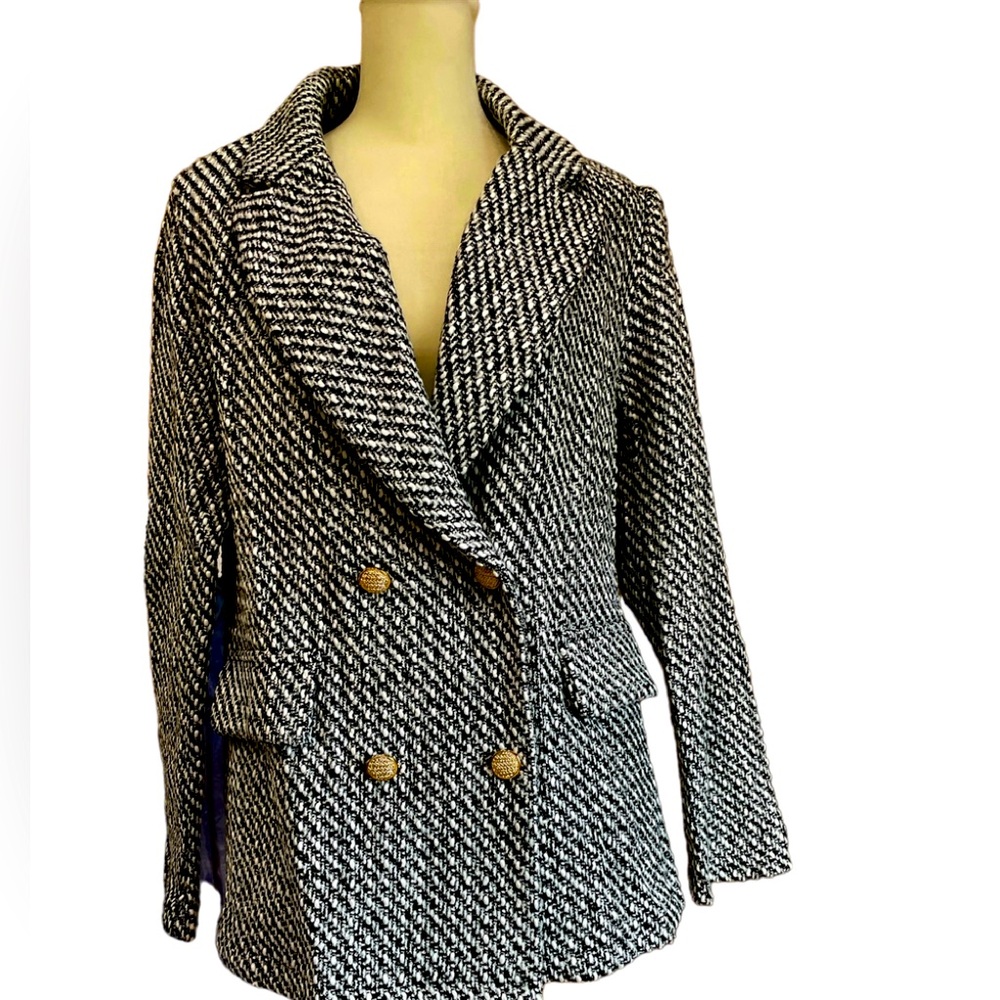 Double breasted black and white tweed blazer size Large